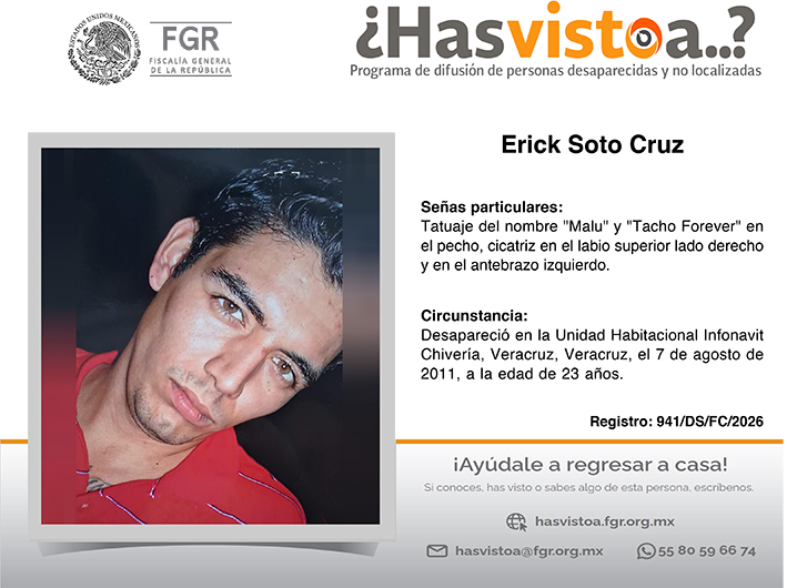 Cédula de búsqueda: Erick Soto Cruz